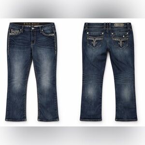 Rock Revival Ennis Easy Crop Jeans 36 Bootcut Stretch Embroidered Pockets Y2K